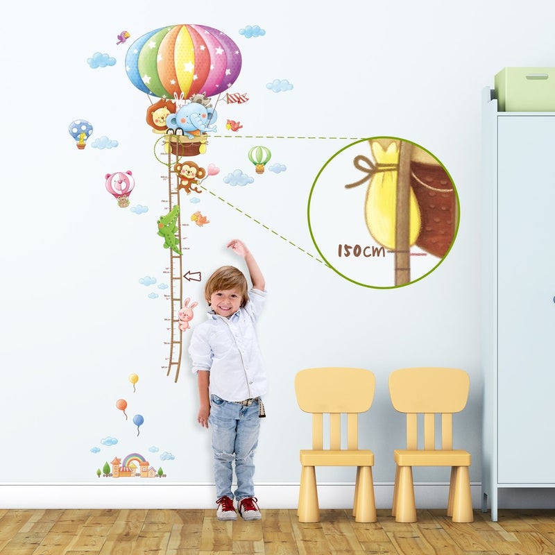 DECOWALL BS-1606 Animal Hot Air Balloon Height Growth Chart Kids Wall Stickers Wall Decals Peel and Stick Removable Wall Stickers for Kids Nursery Bedroom Living Room d?cor - Image 2